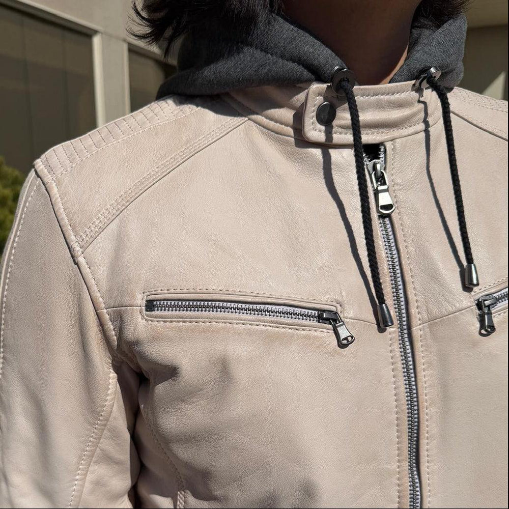 BOL Men's Hooded Snap Collar Leather Jacket