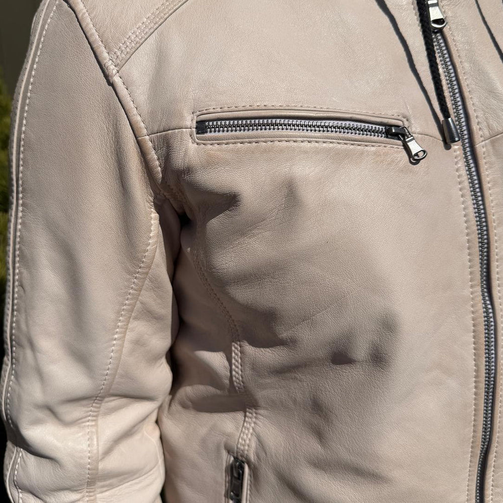 Veste en cuir pour hommes BOL avec capuche et col à pression