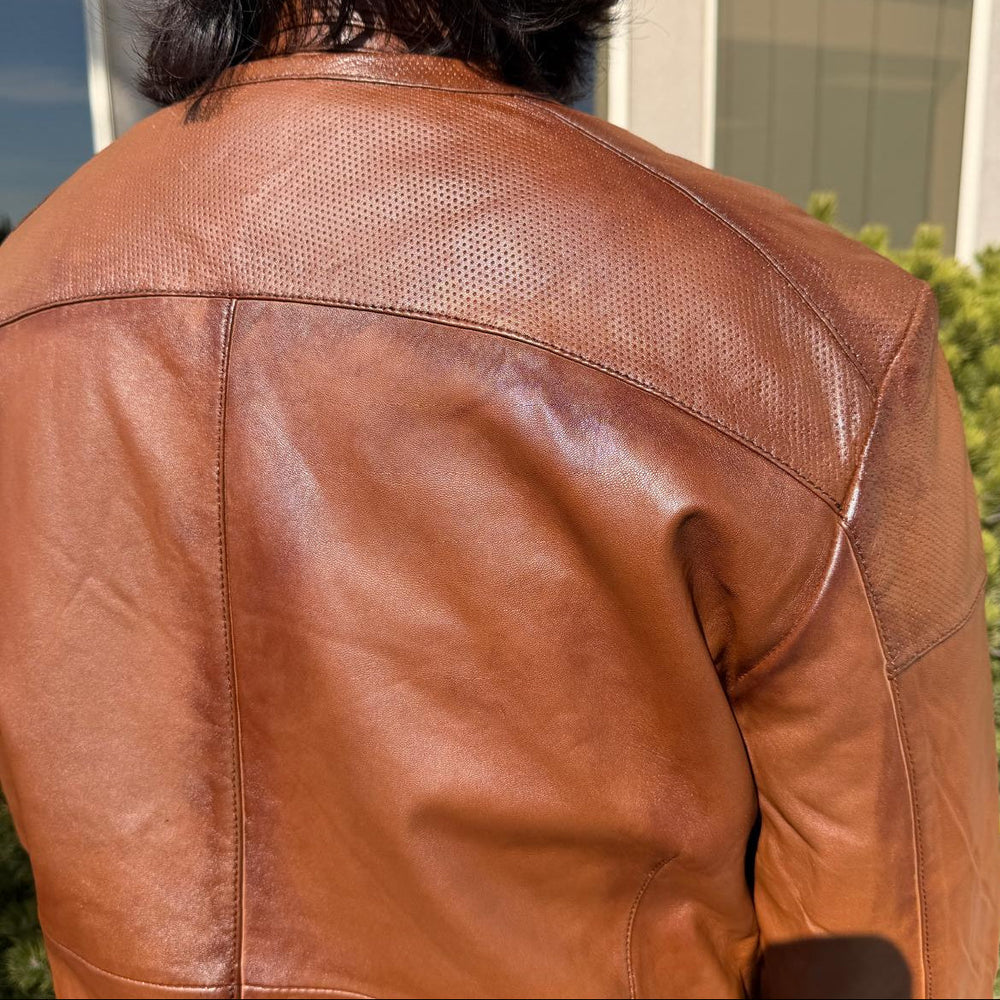 Veste de motard en cuir pour hommes BOL à col pression