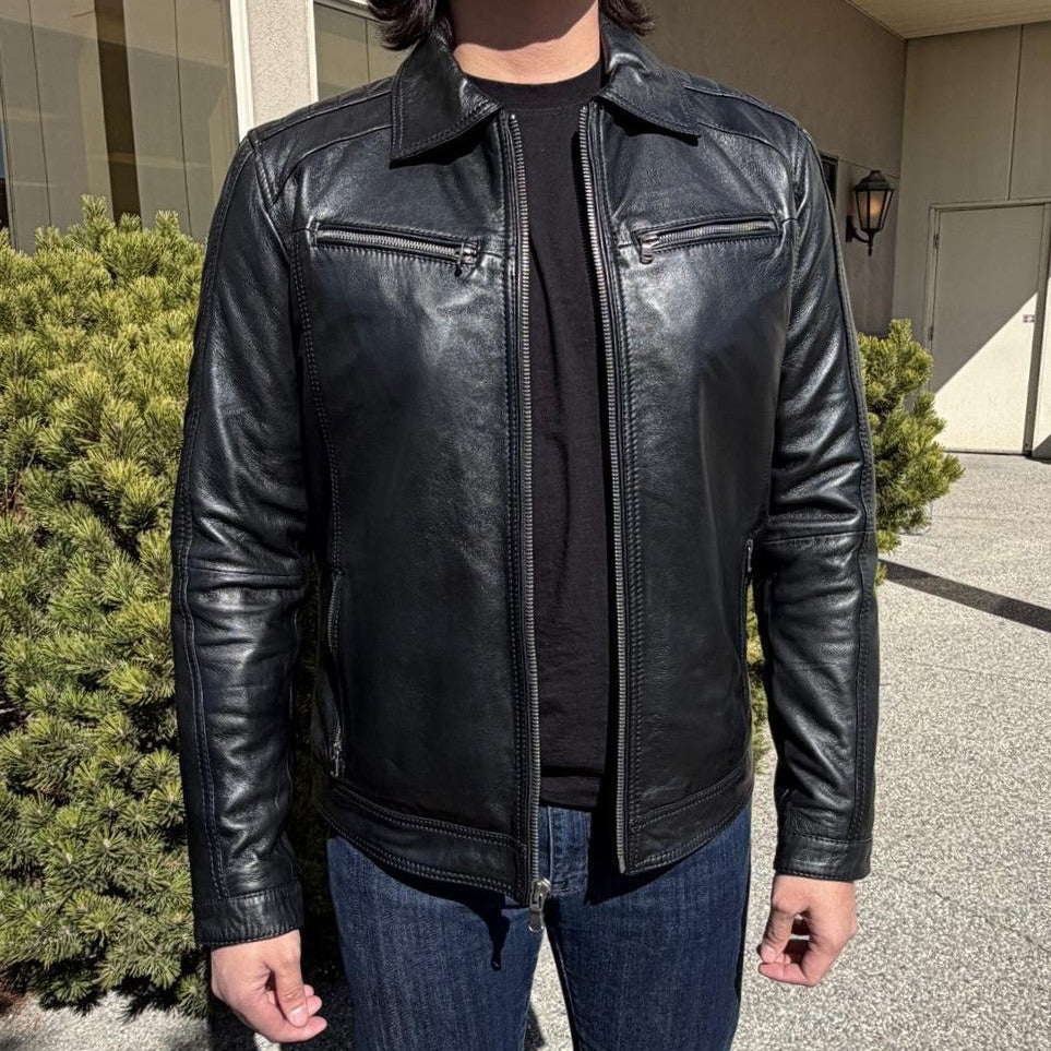 BOL Men's Zip Pocket Leather Jacket