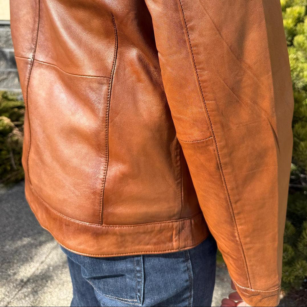 Veste de motard en cuir pour hommes BOL à col pression