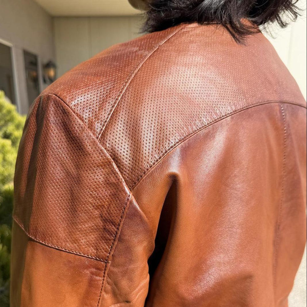 Veste de motard en cuir pour hommes BOL à col pression