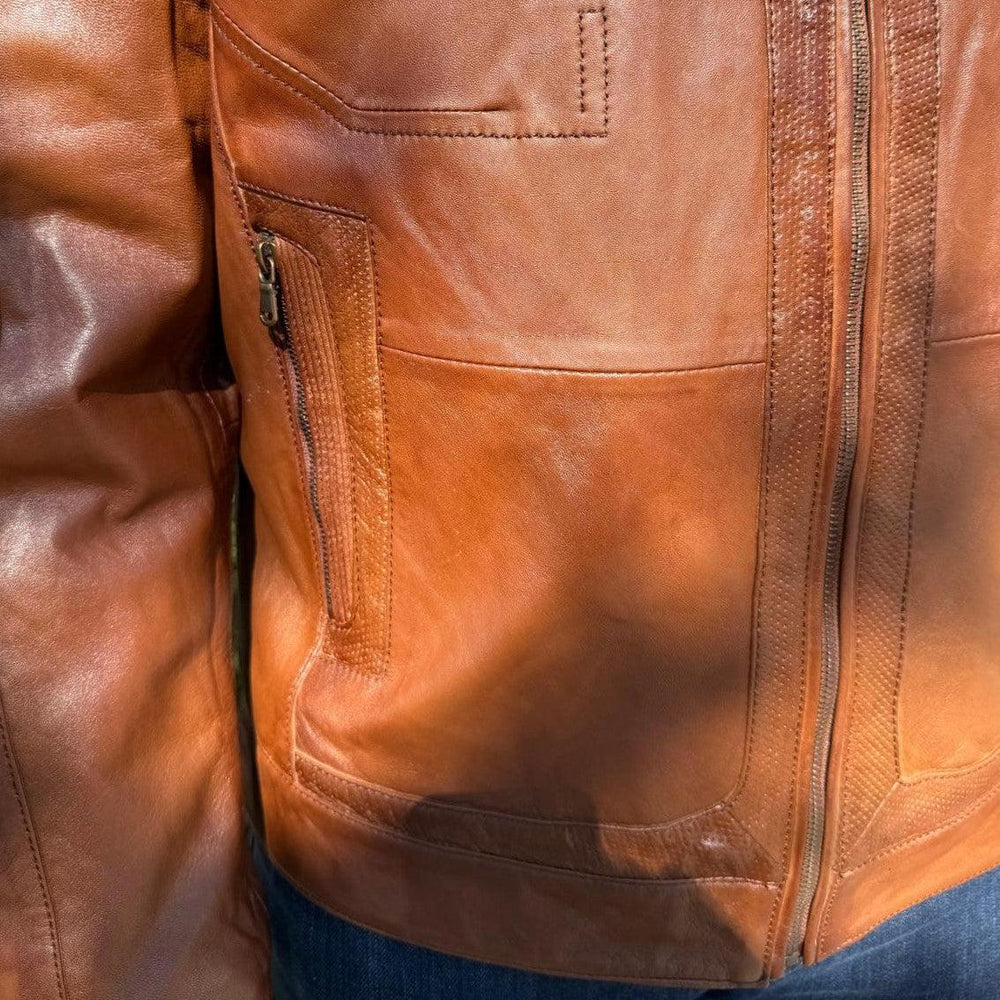 Veste de motard en cuir pour hommes BOL à col pression