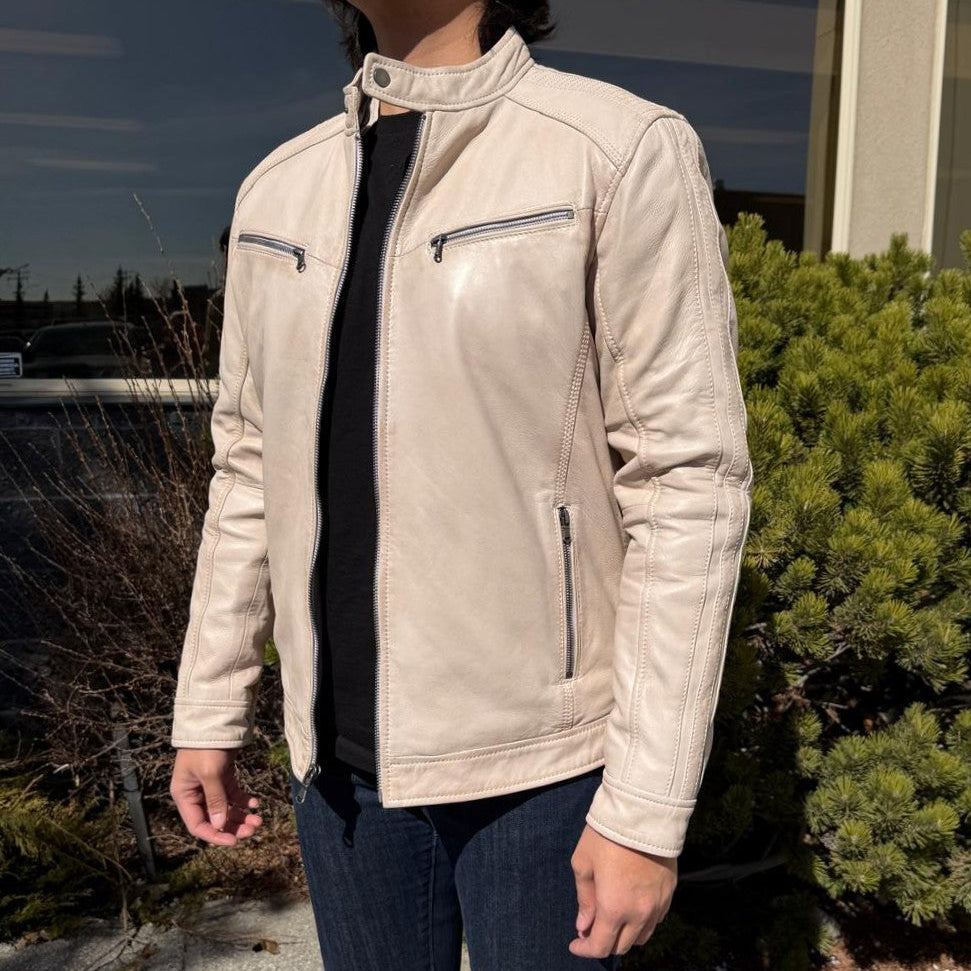 Veste en cuir pour hommes BOL avec capuche et col à pression
