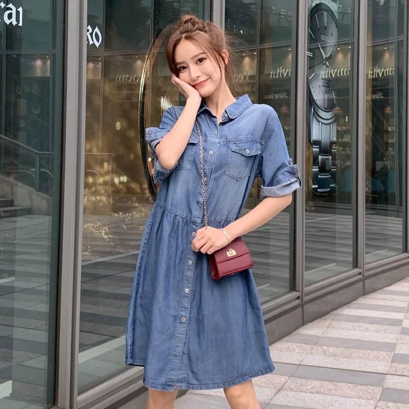 Casual Short sleeve Loose denim dress - EX-STOCK Canada