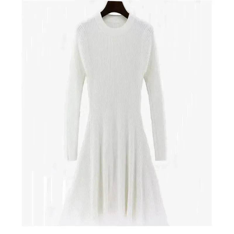 Autumn Winter Round neck Slim fit Mini Flared Sweater Dress - EX-STOCK Canada