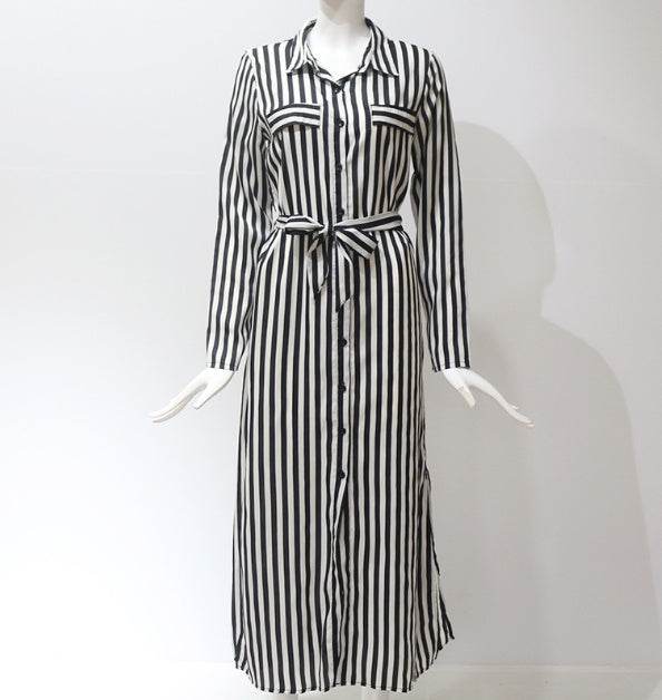 Stripe Shirt Women's Dress Spring Summer Chiffon V-neck Sexy Maxi Dresses Sexy Elegant Casual Girl Lace Women Long Sleeve - EX-STOCK Canada