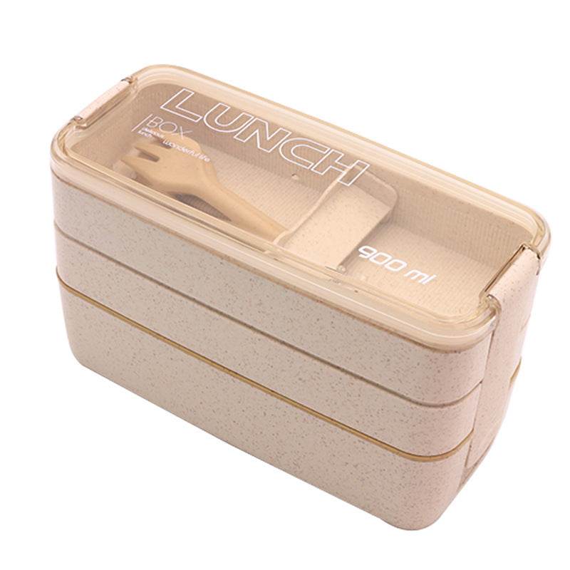 Insulated Bento Lunch Box Three-Layer Wheat Stalk Container - EX-STOCK Canada