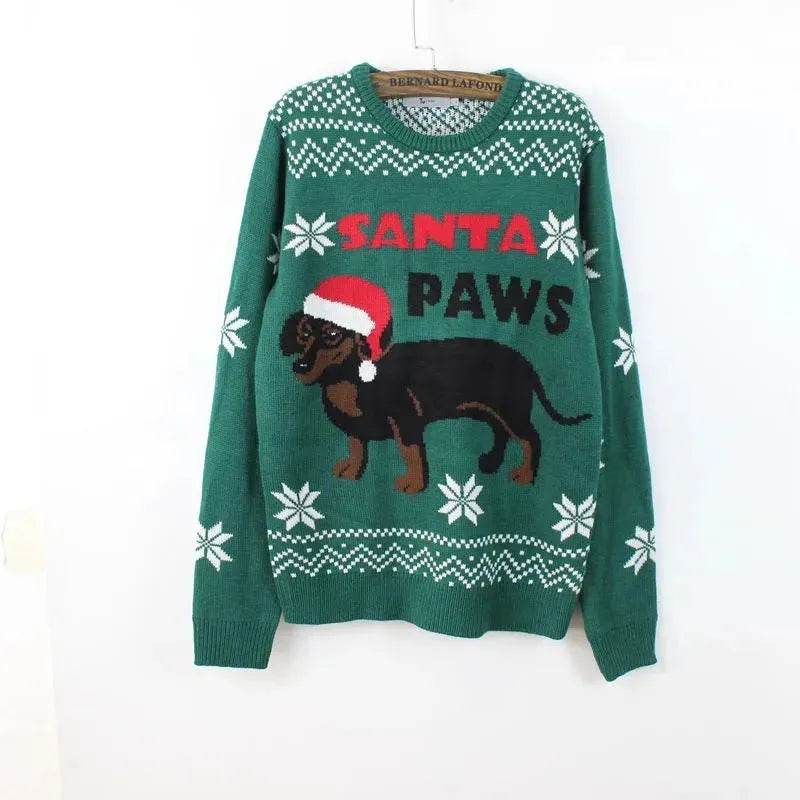 Green christmas Santa Paws Couple Pullover sweater - EX-STOCK Canada