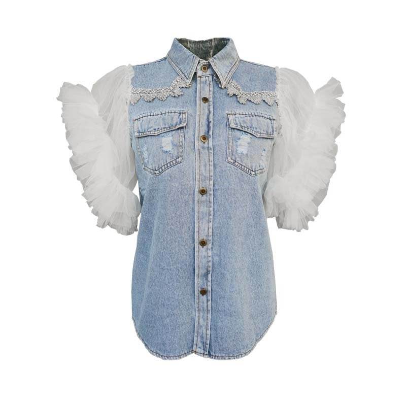 Single Breasted Lapel Frayed denim jacket Clothing top women - EX-STOCK Canada