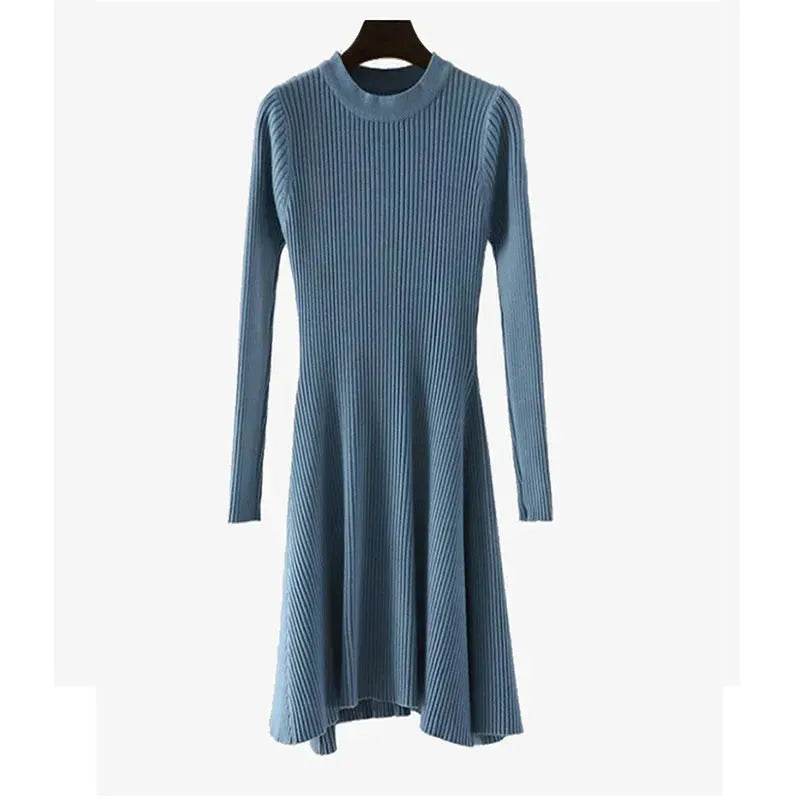 Autumn Winter Round neck Slim fit Mini Flared Sweater Dress - EX-STOCK Canada