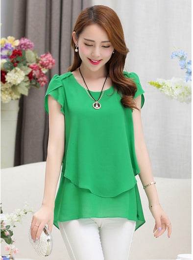 New Spring Summer Women Chiffon Loose Blouse top O-Neck Short sleeve Plus size - EX-STOCK Canada