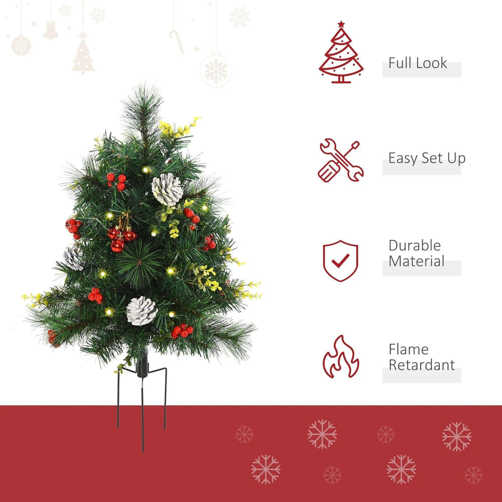 Arbre de Noël artificiel pré-éclairé de 2,5 pieds, 2 pièces, avec éclairage LED, mini arbre de Noël avec petites aiguilles de pin aux baies et décorations de pommes de pin pour le jardinEX-STOCK Canada