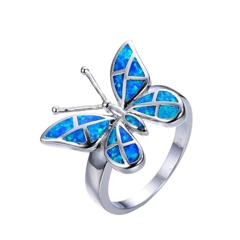 Fashion Opal Blue Butterfly Shape Ring Wedding Ring for Women - EX-STOCK Canada