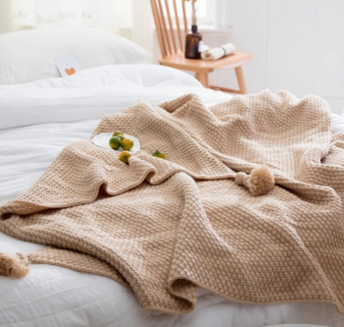 Nordic fringed knit ball blanket wool blanket office air conditioning lunch break blanket shawl blanket sofa leisure blanket blanket EX-STOCK Canada