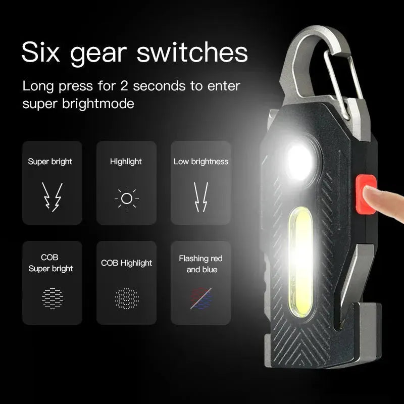 Multifunctional Charging Emergency Light Convenient Keychain Work Light COB High Bright Light Outdoor Camping LED Light - EX-STOCK CANADA