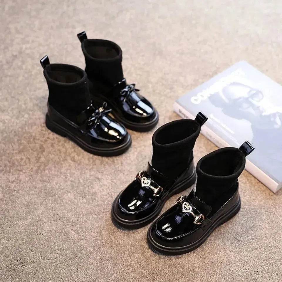 Black Patent leather boots for girls Woolen Winter boot for girls - EX-STOCK Canada