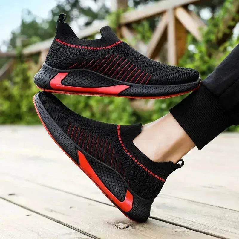 Fashion Mesh Sock Shoes With Striped Design Men Outdoor Breathable Slip-on Sneakers Casual Lightweight Running Sports Shoes - EX-STOCK Canada