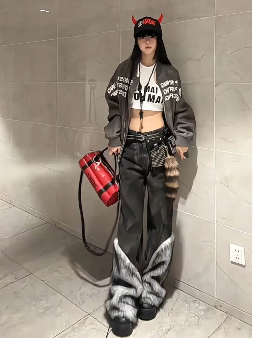 Retro Distressed Pants Leg Stitching Edging Skinny Baggy Jeans Pant For Women - EX-STOCK Canada