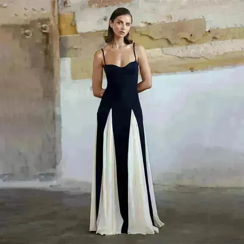 Luxury Women Sleeveless Color Contrast Sling Dress for Wedding Cocktail Evening Party events - EX-STOCK CANADA