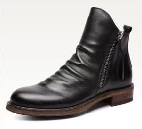Men's Side-Zip Ankle Boots | Ruched PU Leather | Black Brown Grey Dark Brown