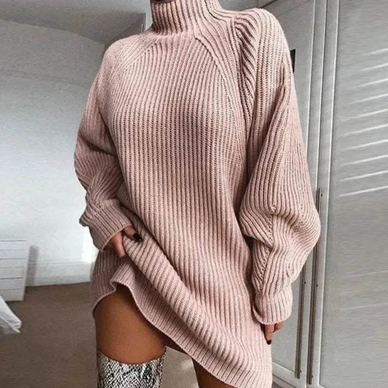 Winter Solid Mini Jumper Dress Turtleneck Sweater Dress - EX-STOCK Canada