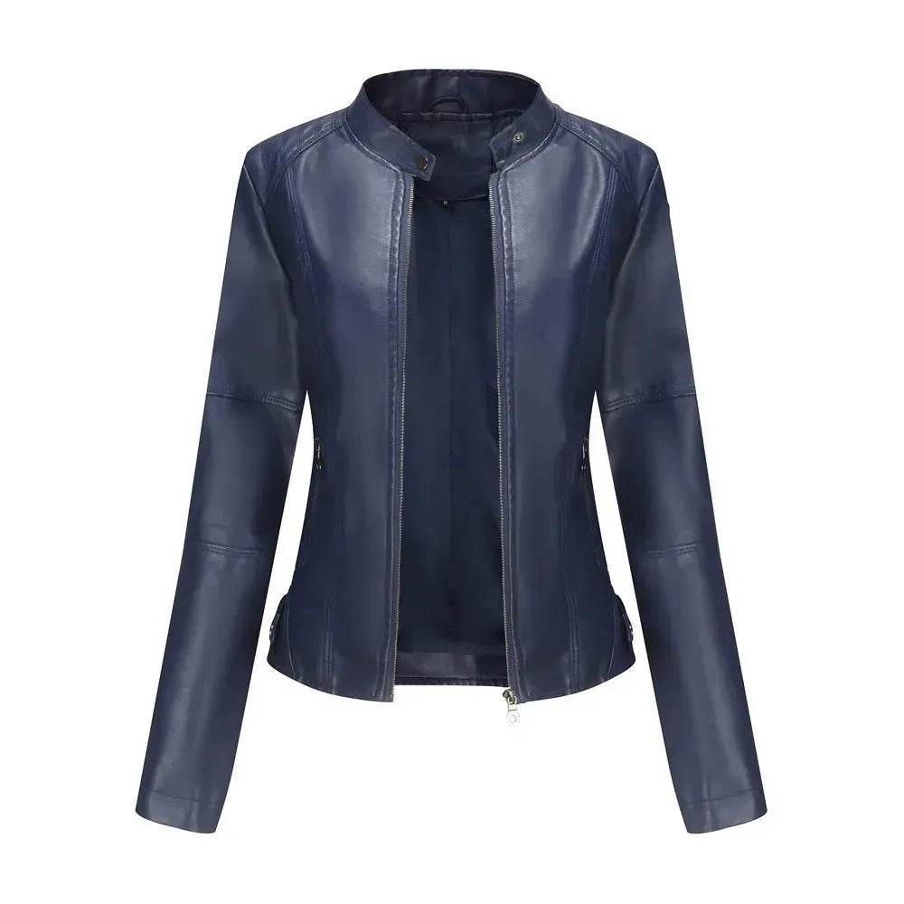 Fashioned European and American Slim fit stand collar Leather jacket for women - EX-STOCK Canada