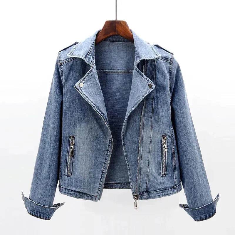 Slim Fit Stretch Suit Collar Denim Coat For Women Blue Denim Jacket for women - EX-STOCK Canada