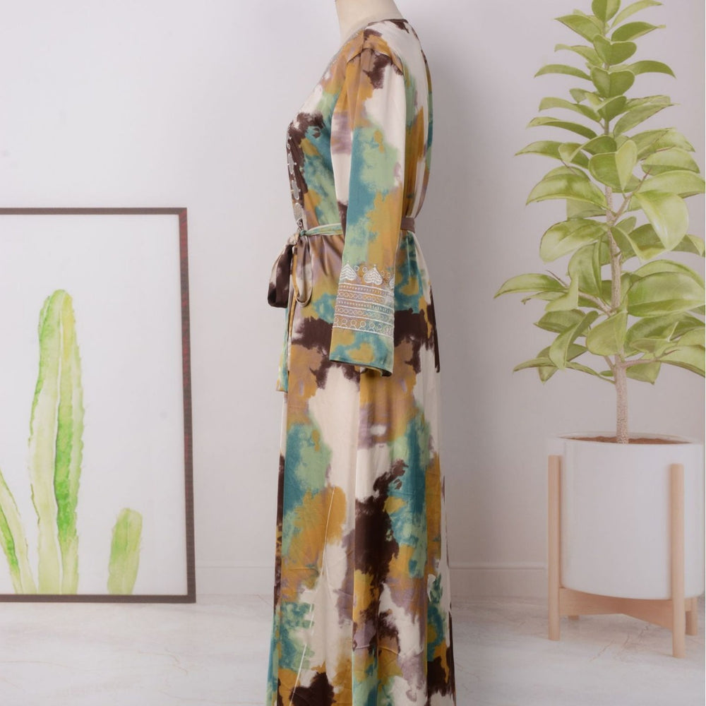 Robe musulmane ample pour femme à imprimé et broderie - EX-STOCK Canada
