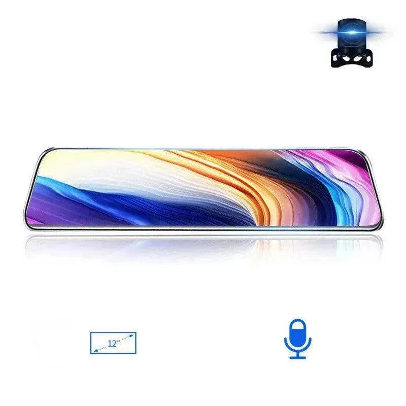 12-inch Smart Voice-activated Car Rearview Mirror Tachograph, 170 wide angle, Dashcam Camera Recorder. Front and Back view dual Camera. - EX-STOCK Canada
