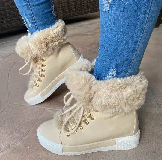 Lace-up Boots Cute Thick Sole Heighten Non Slip Snow Shoes Fall Winter Keep Warm Plush Lined Furry Ankle Boots Outdoor Walking Flat Shoes - EX-STOCK Canada