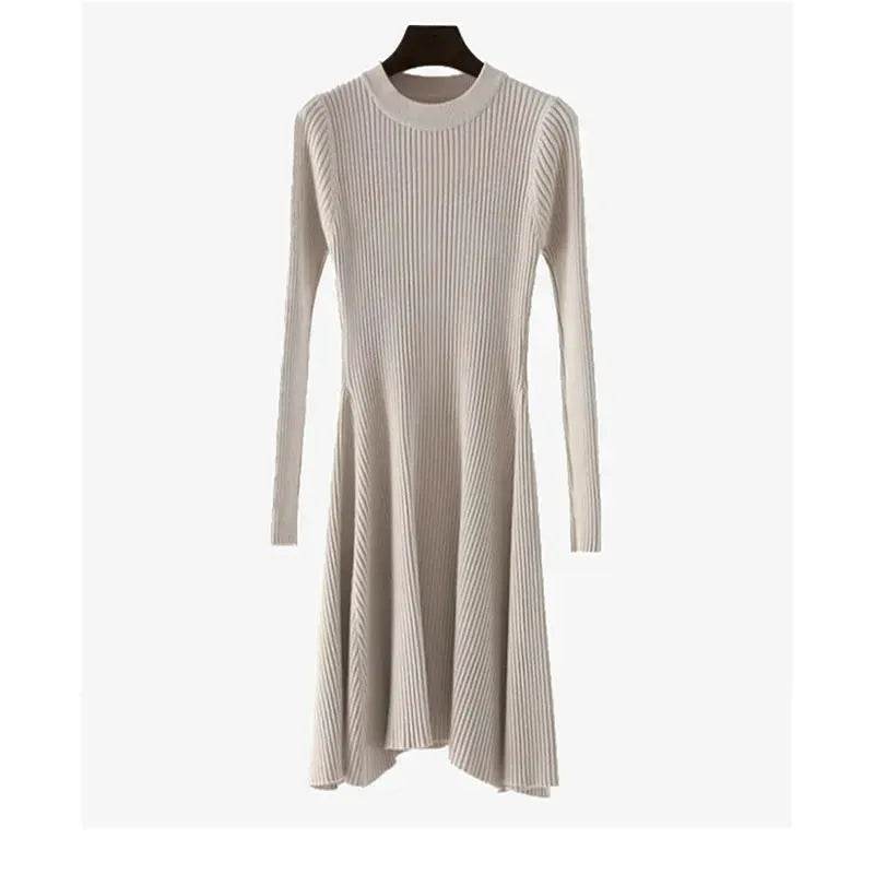 Autumn Winter Round neck Slim fit Mini Flared Sweater Dress - EX-STOCK Canada