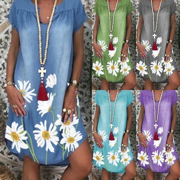 Casual Denim Fashion Floral jeans dress - EX-STOCK Canada