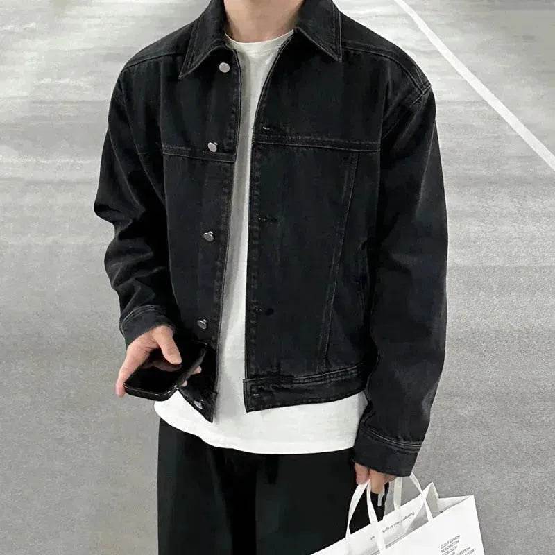 Men's Black Denim Jacket Distressed Short Top Black Jeans Jacket for men - EX-STOCK Canada