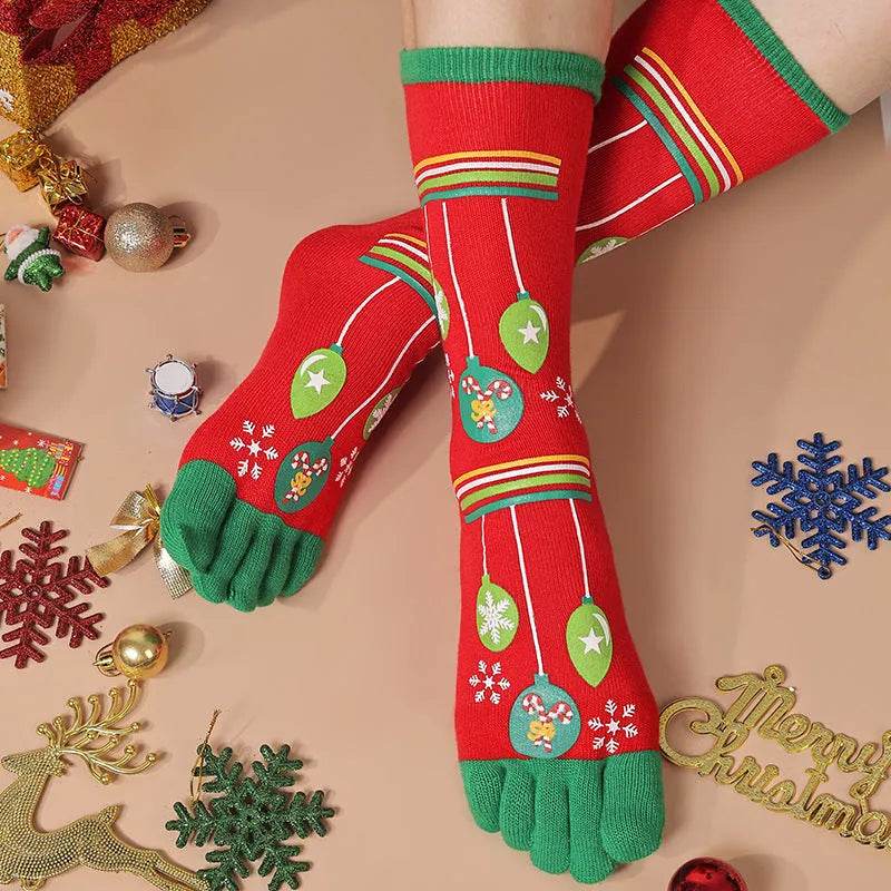 Cute Winter Christmas socks Five-finger Elastic absorbent Split-toe - EX-STOCK Canada