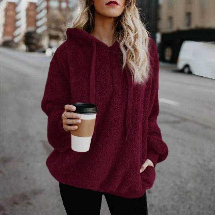Women's Polerones Fleece Hoodie Pullover fall Winter Zipper Pocket Sweatshirt - EX-STOCK Canada