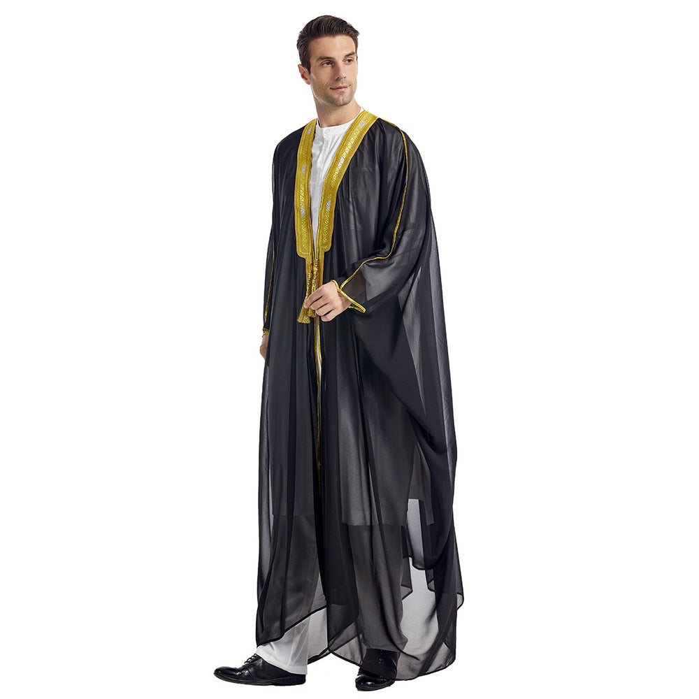 Men's Robe Arabic Embroidered Long Sleeve Tassel Golden Balls Chiffon Shawl EX-STOCK Canada