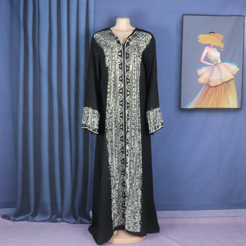 Robe de style musulman du Moyen-Orient, mode, col en V, perles décoratives - EX-STOCK Canada