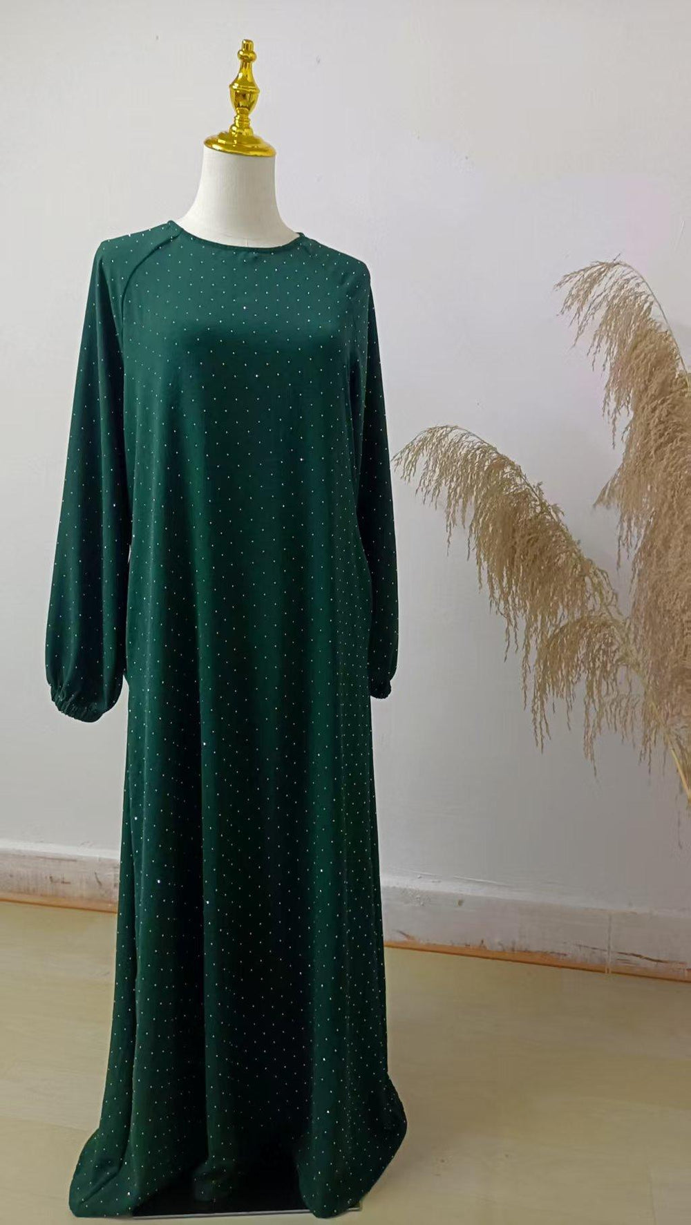 Muslim Rhinestone Dubai Round Neck Pullover Belt Dress - EX-STOCK Canada