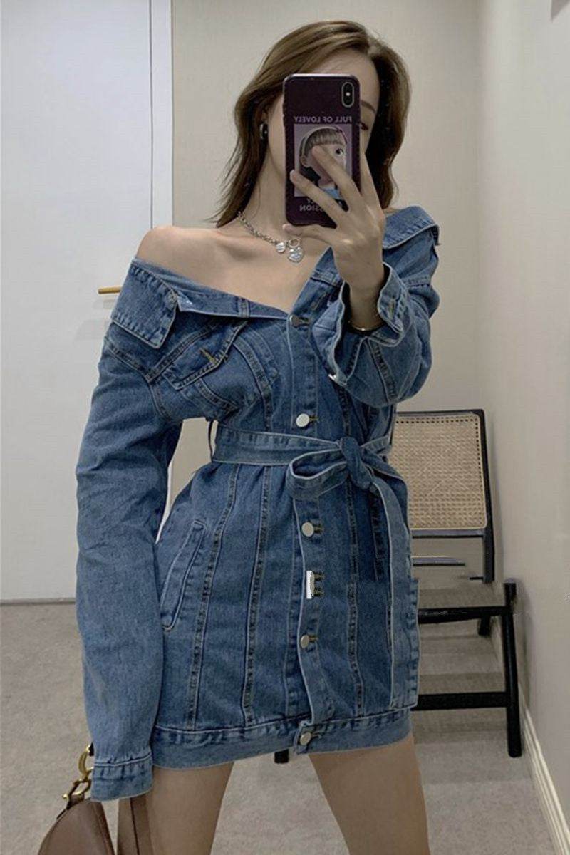 Street Fashion Long sleeve denim Mini Jeans dress - EX-STOCK Canada