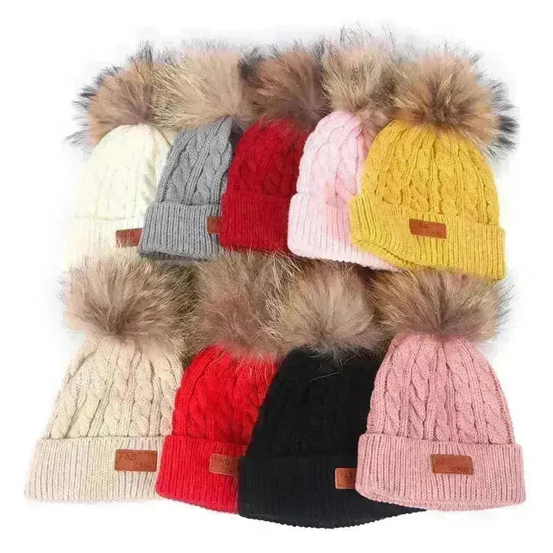 Children Winter Hat kids beanies Kids winter hat baby boy and girl warm woolen beanies faux fur beanies - EX-STOCK CANADA