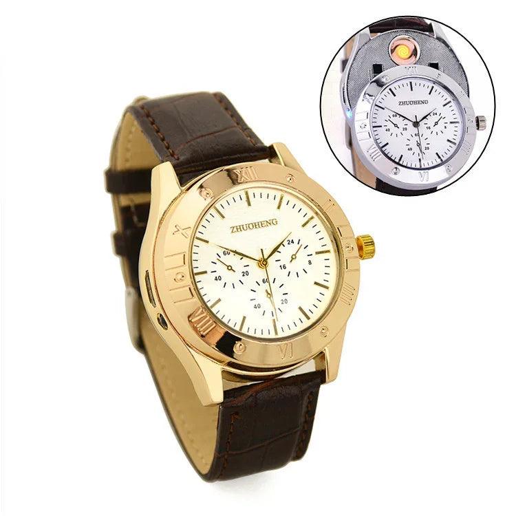 Montre pour hommes en cuir quartz avec charge USBEX-STOCK Canada