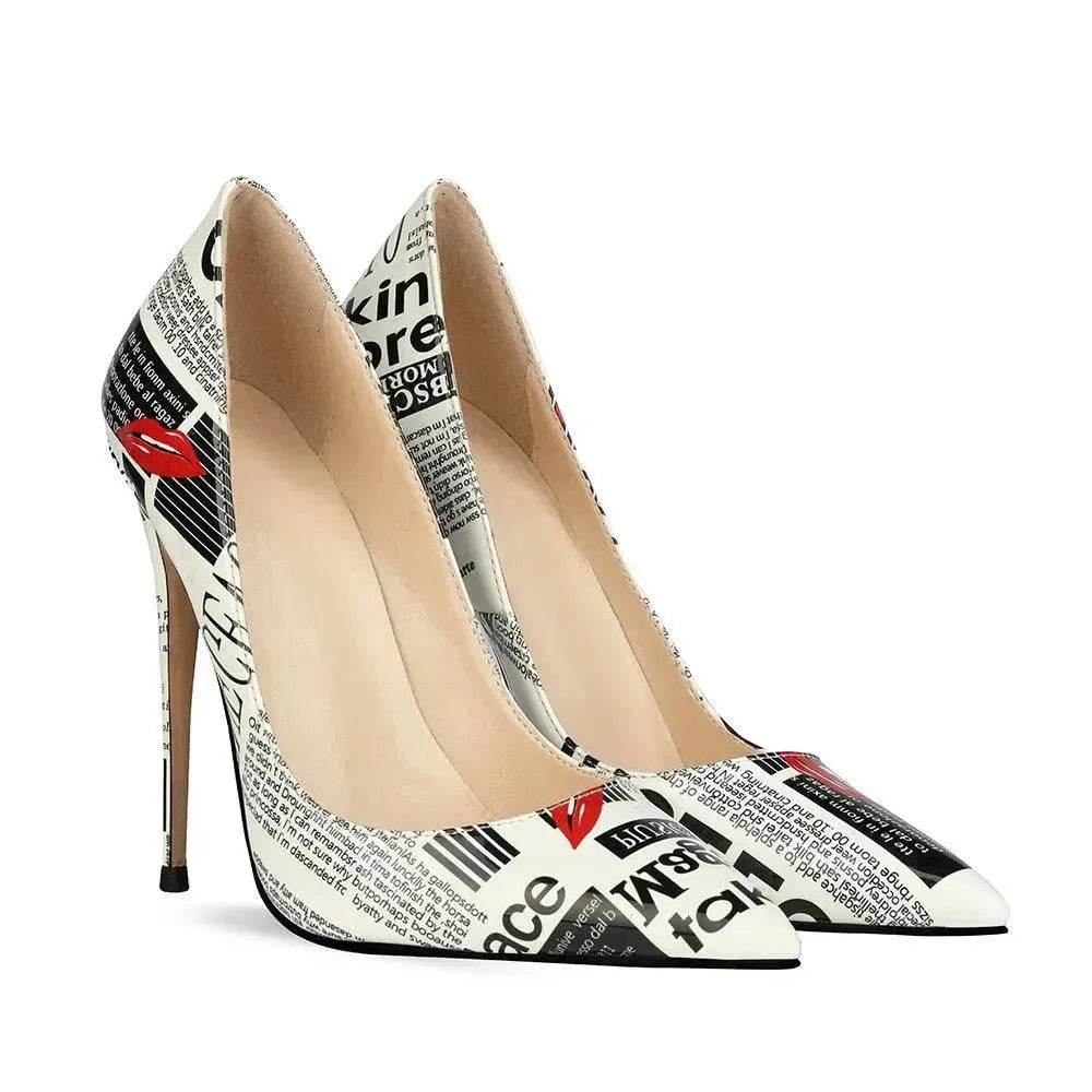 Women's Pointed Toe Stiletto Heels Catwalk Show Shoes 12cm Graffiti Fashion High Heels Women - EX-STOCK Canada