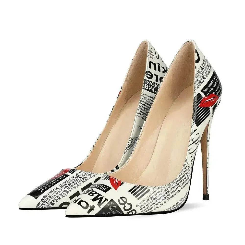Women's Pointed Toe Stiletto Heels Catwalk Show Shoes 12cm Graffiti Fashion High Heels Women - EX-STOCK Canada