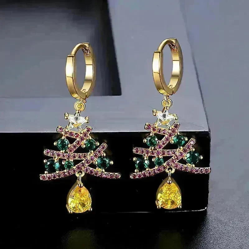 New Christmas Tree Earrings With Colorful Rhinestones Fashion Personality Shining Earrings Gift For Women Jewelry - EX-STOCK CANADA
