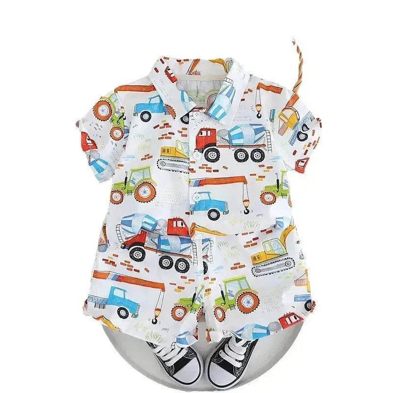 Boy's Shirt Suit Thin Summer Fashionable Cartoon Baby Short Sleeve Summer Clothing Two piece for boys - EX-STOCK Canada