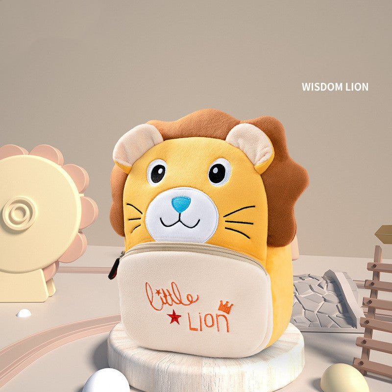 Children's backpack with lion design and 'Little Lion' text on a neutral background