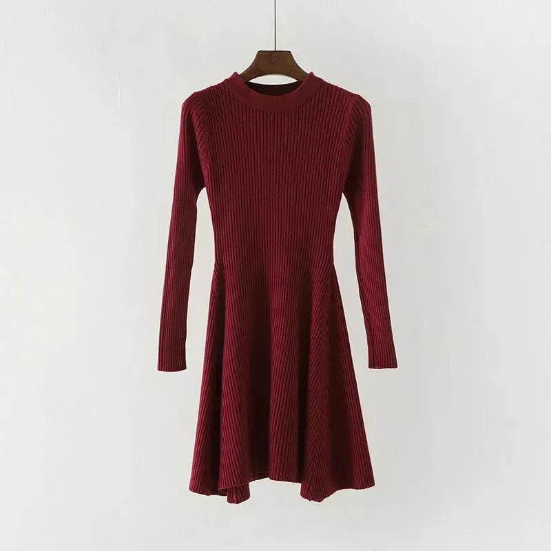 Autumn Winter Round neck Slim fit Mini Flared Sweater Dress - EX-STOCK Canada