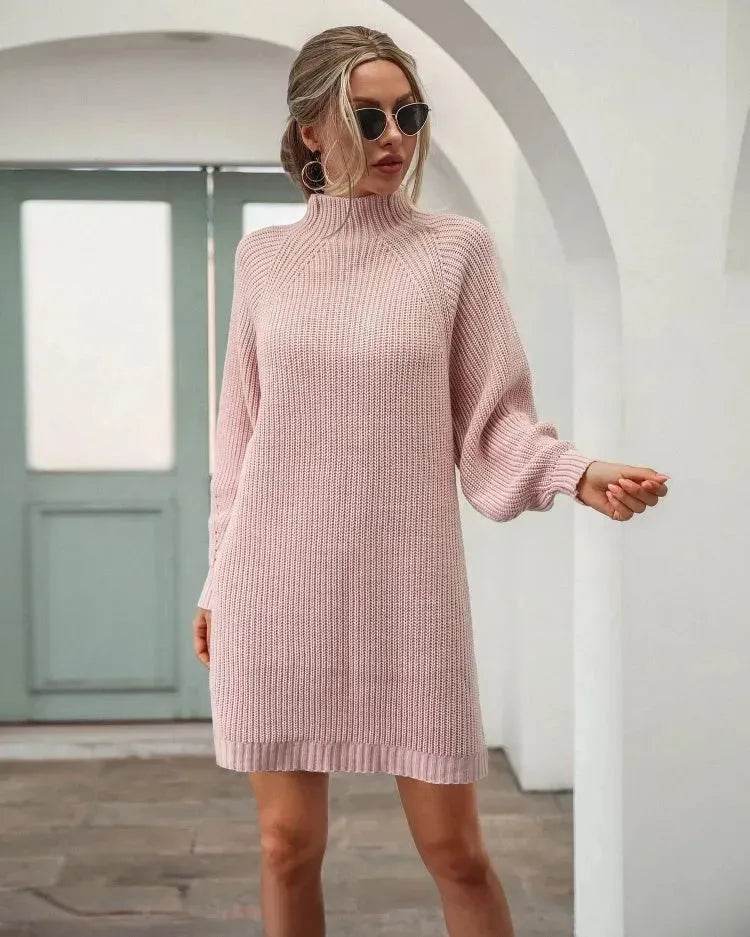 Winter Solid Knitted turtleneck sweater dress Mini - EX-STOCK Canada