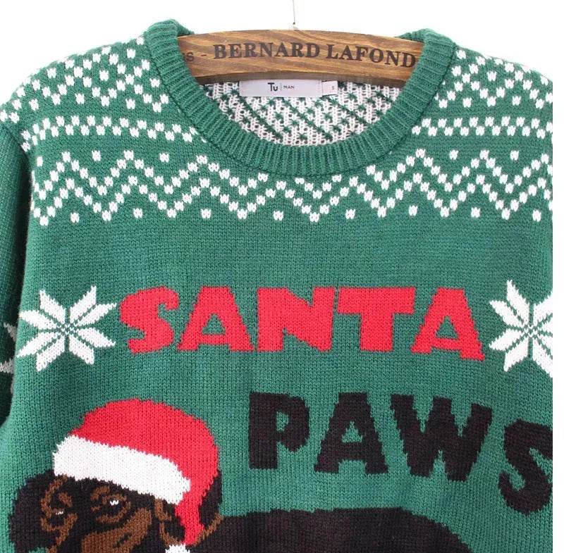 Green christmas Santa Paws Couple Pullover sweater - EX-STOCK Canada